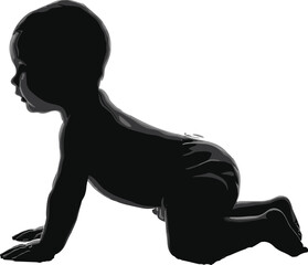 Silhouette of crawling baby in profile, infant learning to move, early childhood development, parenting and childcare illustration for family concept