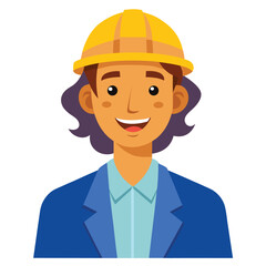 Cartoon Construction Worker Woman with Hard Hat Smiling Wearing Blue Suit Illustration Isolated on White Background Ready to Work