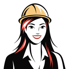 Empowered Woman Construction Worker Cartoon with Hard Hat and Pink Highlights Delivering a Confident Smile and Optimistic Vibe