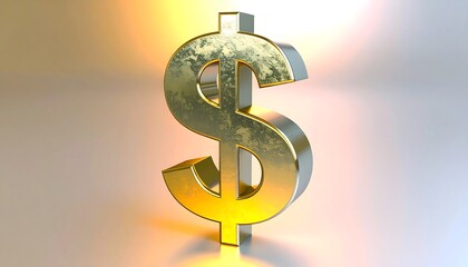 A stylized, three-dimensional gold dollar sign, rendered with a textured, metallic finish, stands out against a soft, light background.