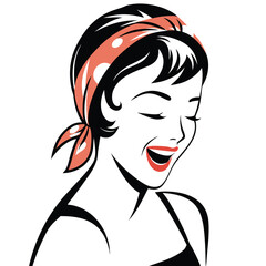 Retro Style Woman with Polka Dot Headband Smiling Beautifully a Vintage Inspired Portrait of Female Charm and Timeless Elegance