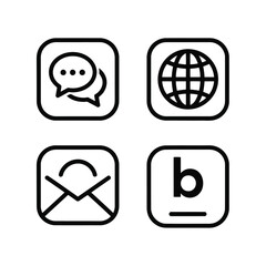 Obraz premium Vector art of set of four communication icons including a chat bubble, globe, envelope, and letter b