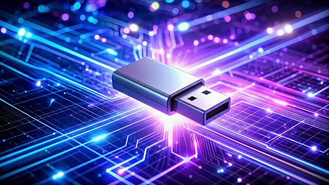 Flash drive on circuit board illustration