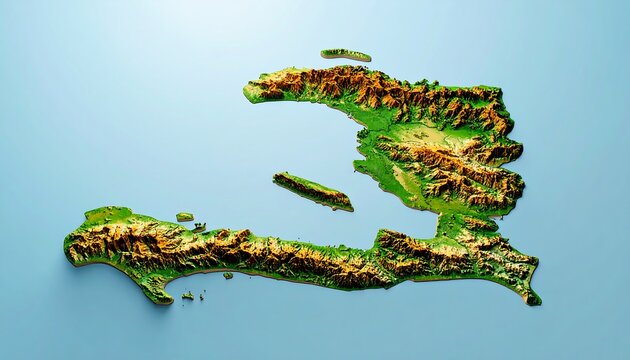 Detailed topographic map of the country of Haiti, showcasing its diverse landscape.
