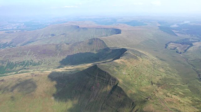 flaying across the Bannau Brycheiniog National Park, Brecon Beacons in South Wales, uk