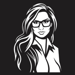 Stylish Woman with Glasses A Monochromatic Portrait of Confidence and Elegance in Business Attire with Flowing Hair