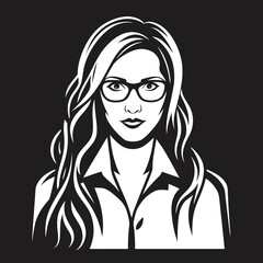 Stylish Woman with Glasses A Monochromatic Portrait of Confidence and Elegance in Business Attire with Flowing Hair