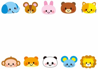 Fototapeta premium 動物, 動物園, フレーム, 子供, アイコン, 顔, ウサギ, クマ, 犬, ライオン, ぞう, リス, 猫, ねずみ, パンダ, ハムスター, ネコ, ペット, キャラクター, セット, アニマル, ネズミ, かわいい, 幼稚園, 保育園, 園児, 保育所, 保育, メッセージ, 飾り枠, 掲示板, お知らせ, 伝言板, 枠, メモ, 伝言, 笑顔, 哺乳類, 可愛い, 素材, 飼育, サファ