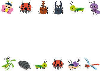 虫, 昆虫, フレーム, 夏, カブトムシ, クワガタ, テントウムシ, カマキリ, バッタ, セミ, トンボ, 蜂, 子供, 園児, 保育所, 保育, 学校, 夏休み, 児童, かわいい, セット, 生き物, 蝶々, 可愛い, 赤とんぼ, 春, 秋, 理科, 生物, 蝶, 蝉, 虫取り, アリ, カブト, クワガタムシ, てんとう虫, ダンゴムシ, コオロギ, メッセージ, 飾り枠, 掲示板, 