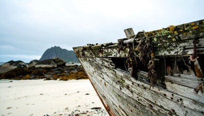 Old weathered boat on beach