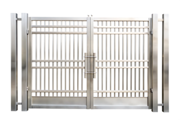 Contemporary Stainless Steel Double Swing Gate with Grid Pattern double gate metal isolated on a transparent background