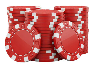 Stack of red casino poker chips isolated.