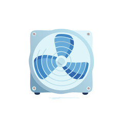Ventilation Fan Appliance with Rotating Blue Blades in Isolated Flat Style