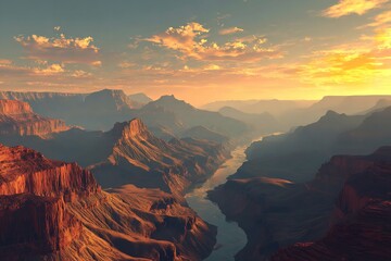 Obraz premium Majestic Grand Canyon Vista at Sunset: A Breathtaking Landscape of Natural Wonders and Atmospheric Beauty