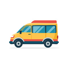 Illustration of a yellow minivan or camper van, side view on white - automotive, recreational