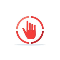 Obraz premium Stylized Red Hand Icon With Circle Segment for Web Interface Design and UI Signage
