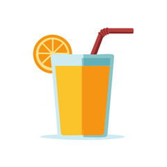 Orange Juice with Straw and Slice Illustration for Health and Refreshment with Simple Design