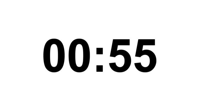 "1 Minute Digital Negative Countdown, Timer 60 Seconds on White Background"