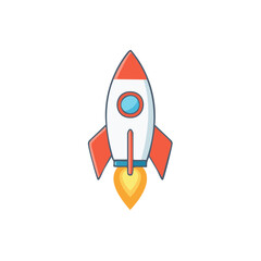 Cartoon Rocket Launching Upward with Flames Ignite Flight Startup