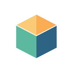 Modern Abstract Cube Illustration in Green, Blue, and Yellow