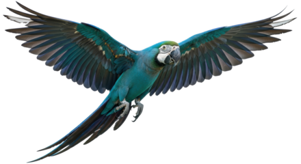 Isolated Blue and Gold Macaw in Flight
