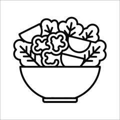 Hand-drawn Vintage Bowl of Fresh Salad:  Healthy Eating, Rustic Style, Black and White Illustration.