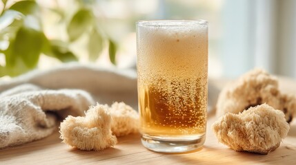 Refreshing sparkling beverage with natural elements for relaxation and wellbeing