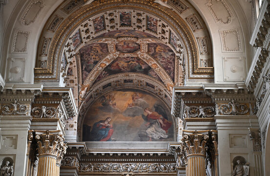 Ceiling Paintings In The Roman Cathedral Of Bologna Italy