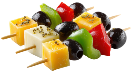 Assorted Cheese and Vegetable Skewers on Display