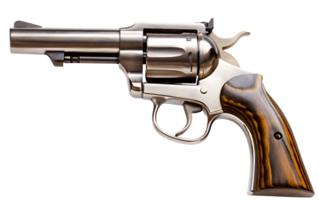 Silver Revolver with Striped Wooden Handle on Background handgun firearm isolated on a transparent background