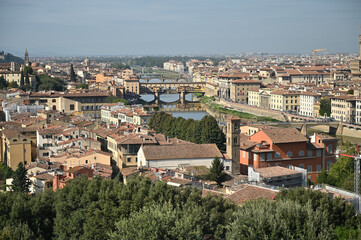 Obraz premium View From Piazzale Michelangelo To The Arno River In Florence Italy On A Wonderful Sunny Autumn Day With A Few Clouds In The Sky