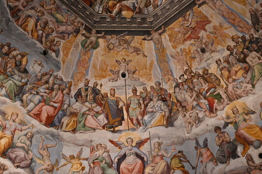 Ceiling Painting In The Dome Of The Cathedral Of Florence Italy