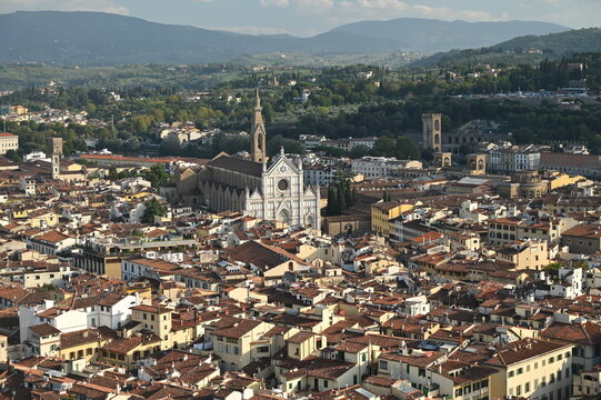 View From The Dome Of The Cathedral To The Basilica Di Santa Croce In Florence Italy On A Wonderful Sunny Autumn Day With A Few Clouds In The Sky