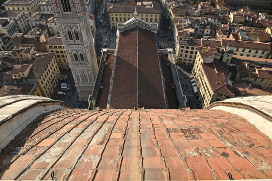 Spectacular View From The Dome's Roof To The Nave Of The Cathedral Of Florence Italy On A Wonderful Sunny Autumn Day