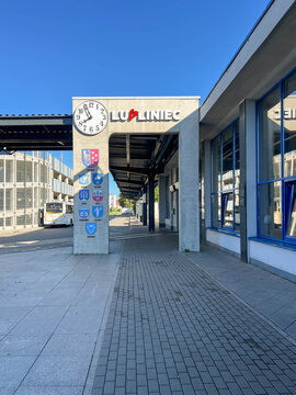Lubliniec, Poland, July 22, 2025: The train and bus stations and P+R (park and ride) lot in Lubliniec, Silesia, Poland
