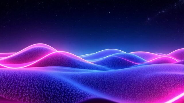 Mesmerizing neon waves ebb and flow under a starry sky, creating a dynamic, futuristic landscape for your next project.