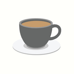 Hot Coffee or Tea in a Gray Mug on a White Saucer on Isolated White Background