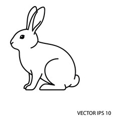 Obraz premium Simple line art of a cute rabbit sitting alertly on a silhouette