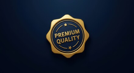 Golden Premium Quality Badge on a Dark Blue Background
