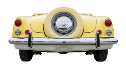 Isolated Rear View of a Classic Yellow Car with Spare Tire