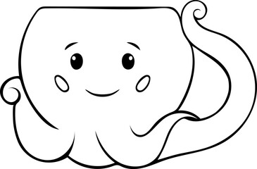 cute ceramic octopus mugs, simple vector black and white icon, doodle and sketch style