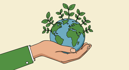 Hand Holding the Earth with Plants