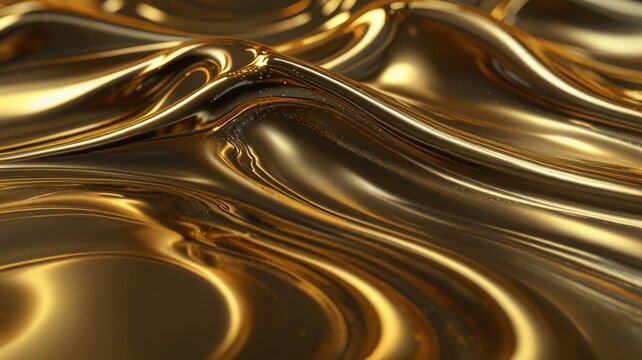 Golden Liquid Metal Wallpaper with Molten Flowing Reflective Texture