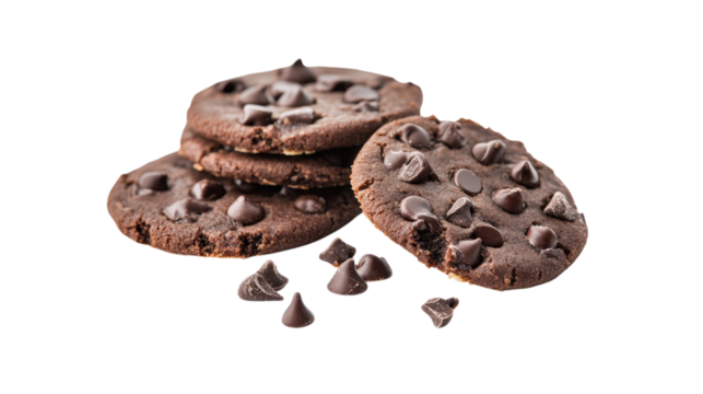 Chocolate Chip Cookies Stacked with Crumbs isolated on a Transparent Background