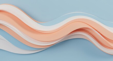 Obraz premium Abstract Flowing Layers in Peach, White, and Blue – 3D Rendered Geometric Sculpture 
