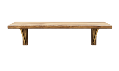 Wooden wall shelves with metal brackets, minimalist floating design