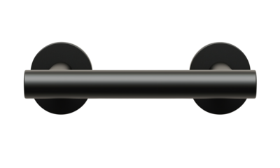 Sleek black metal door pull handle with cylindrical bar and round mounting plates