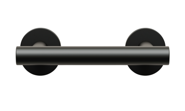 Sleek black metal door pull handle with cylindrical bar and round mounting plates