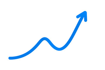 Blue arrow on white transparent background representing progress, achievement, and data growth. 3D symbol for business strategy, statistics, infographic chart, performance boost, target goal, profit