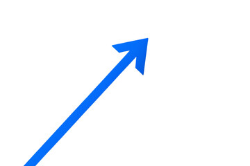 Blue arrow on white transparent background symbolizing business success, growth, upward chart direction and leadership. Corporate finance infographic for profit, analytics, investment strategy, market